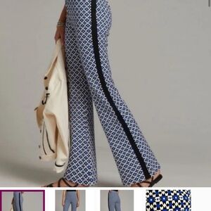 Anthropologie Blue Wide Leg Pants with Geometric Print NWOT
